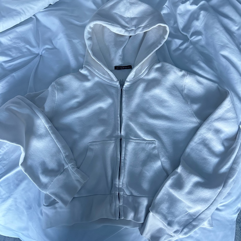 Brandy Melville White Cropped Zip Up